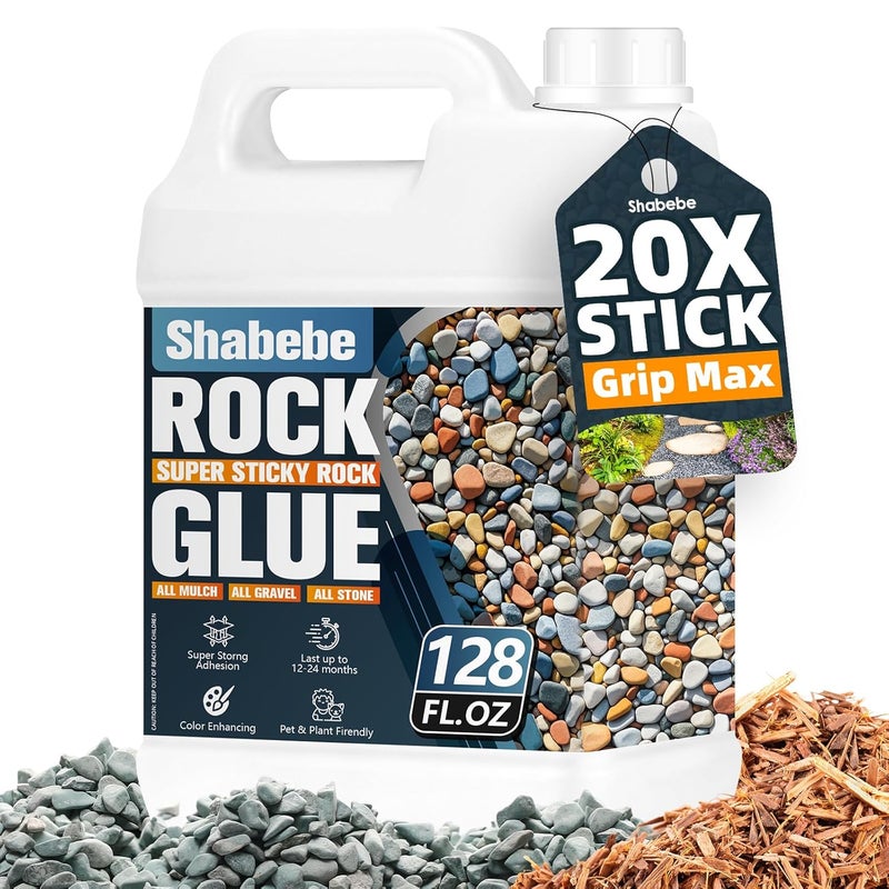 Shabebe Rock Glue for Landscaping - 1 Gallon Mulch Glue with Grip Max for Strong Adhesion of Rocks, Gravel&Mulch, Long-Lasting Non-Toxic, Fast-Drying & Weather-Resistant Gravel Binder for Pebble, Pine Straw - Image 1